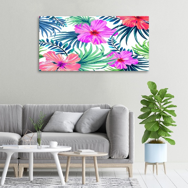 Cuadro canvas con impresión uv duradera horizontal flores hawaianas