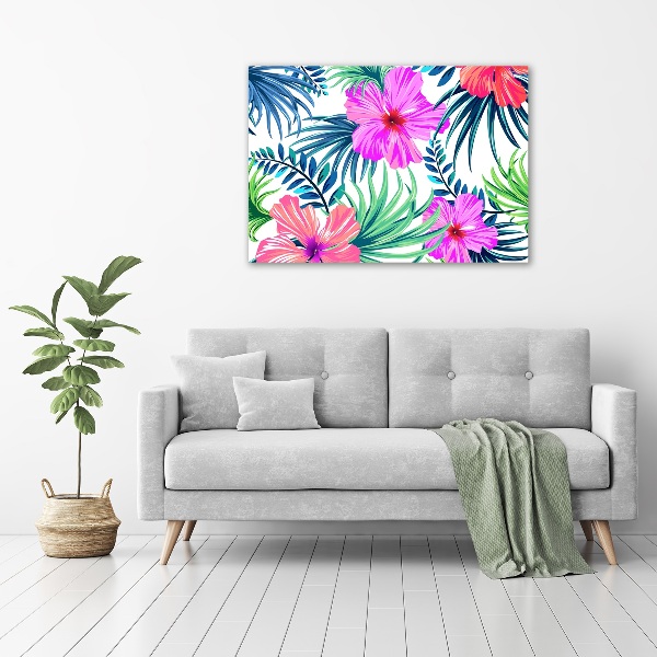 Cuadro canvas con impresión uv duradera horizontal flores hawaianas