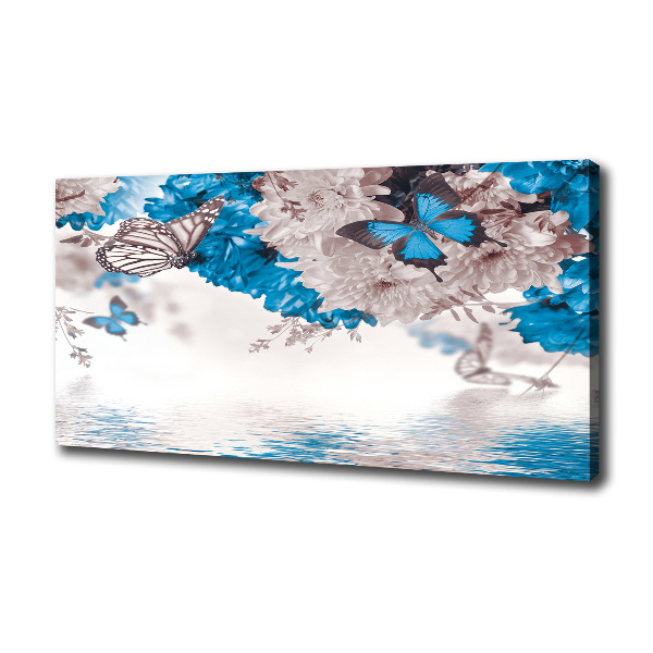 Cuadro canvas moderno de gran formato horizontal Flores y mariposas