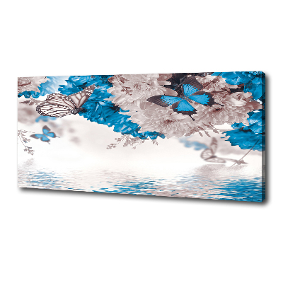 Cuadro canvas moderno de gran formato horizontal Flores y mariposas