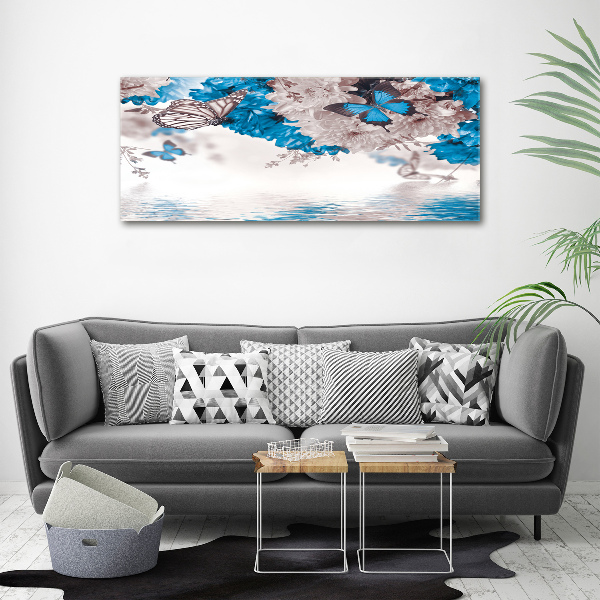 Cuadro canvas moderno de gran formato horizontal Flores y mariposas
