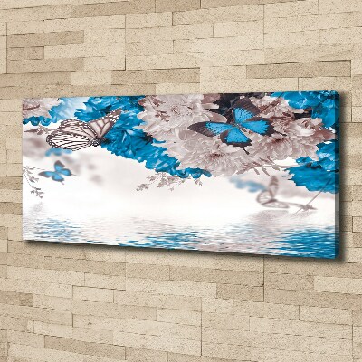 Cuadro canvas moderno de gran formato horizontal Flores y mariposas