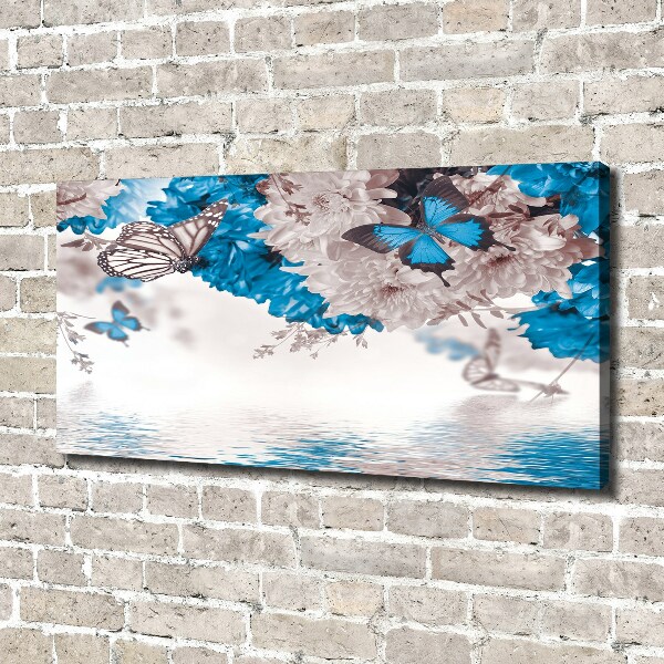 Cuadro canvas moderno de gran formato horizontal Flores y mariposas
