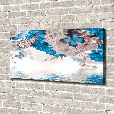 Cuadro canvas moderno de gran formato horizontal Flores y mariposas