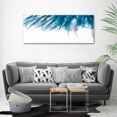 Cuadro canvas con impresión uv duradera horizontal plumas azules