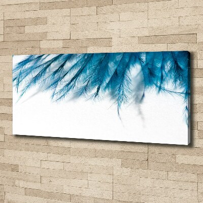 Cuadro canvas con impresión uv duradera horizontal plumas azules