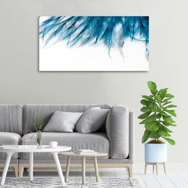 Cuadro canvas con impresión uv duradera horizontal plumas azules