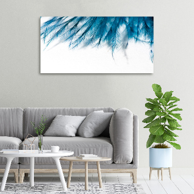 Cuadro canvas con impresión uv duradera horizontal plumas azules