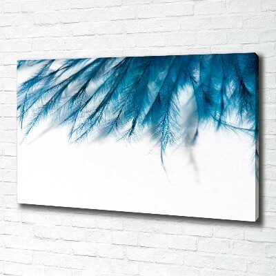 Cuadro canvas con impresión uv duradera horizontal plumas azules