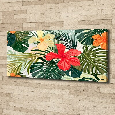 Cuadro canvas moderno de gran formato horizontal flores hawaianas