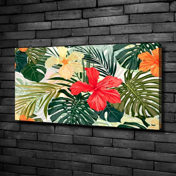 Cuadro canvas moderno de gran formato horizontal flores hawaianas