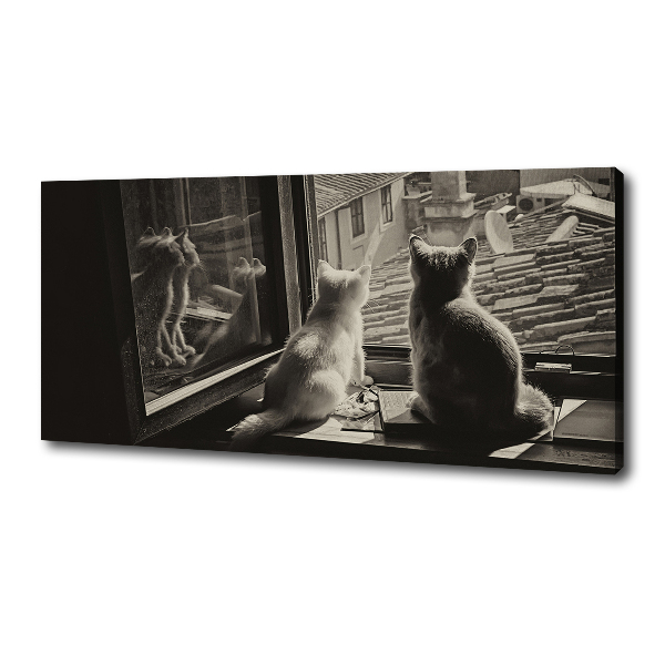 Cuadro canvas moderno de gran formato horizontal Gatos en la ventana