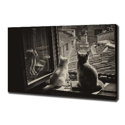 Cuadro canvas moderno de gran formato horizontal Gatos en la ventana