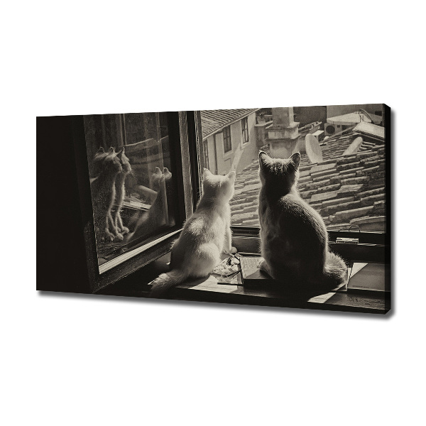 Cuadro canvas moderno de gran formato horizontal Gatos en la ventana