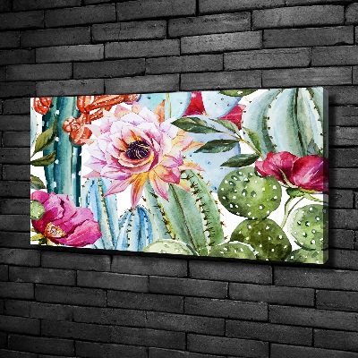 Fotocuadro en lienzo de alta calidad horizontal Cactus y flores