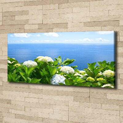 Cuadro canvas con impresión uv duradera horizontal Flores junto al mar