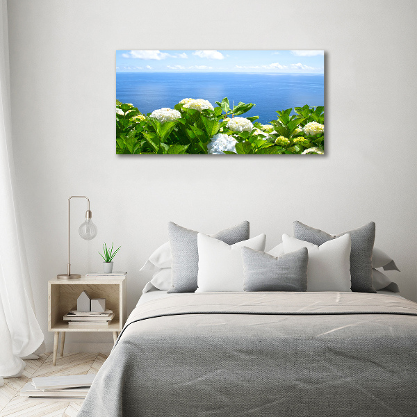 Cuadro canvas con impresión uv duradera horizontal Flores junto al mar