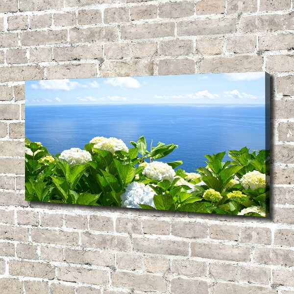 Cuadro canvas con impresión uv duradera horizontal Flores junto al mar