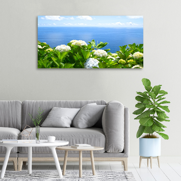 Cuadro canvas con impresión uv duradera horizontal Flores junto al mar