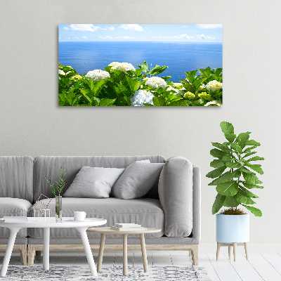 Cuadro canvas con impresión uv duradera horizontal Flores junto al mar