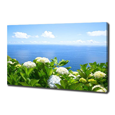 Cuadro canvas con impresión uv duradera horizontal Flores junto al mar