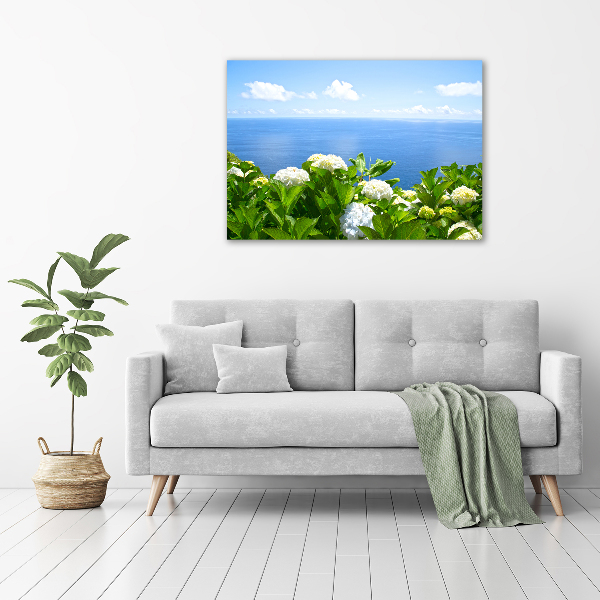 Cuadro canvas con impresión uv duradera horizontal Flores junto al mar