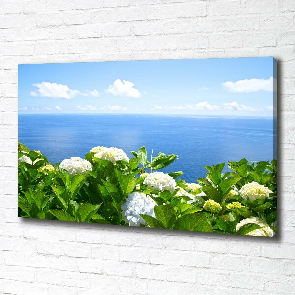 Cuadro canvas con impresión uv duradera horizontal Flores junto al mar