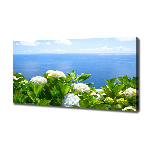 Cuadro canvas con impresión uv duradera horizontal Flores junto al mar