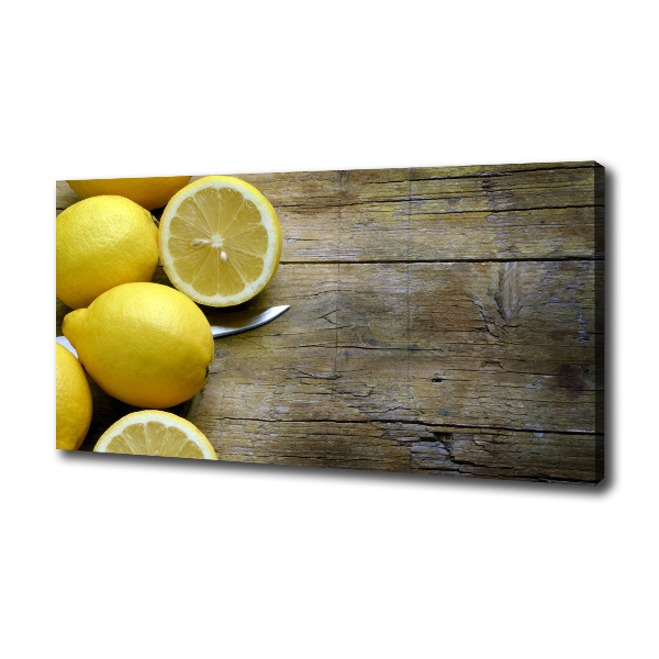 Cuadro canvas con impresión uv duradera horizontal Limones en madera
