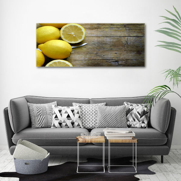 Cuadro canvas con impresión uv duradera horizontal Limones en madera