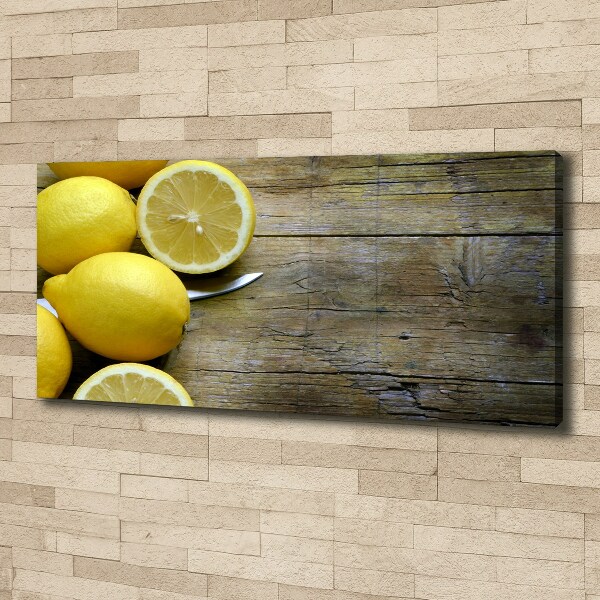 Cuadro canvas con impresión uv duradera horizontal Limones en madera