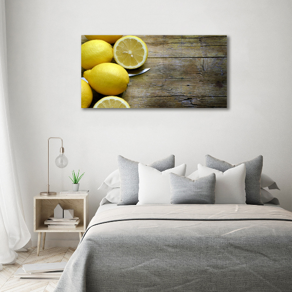 Cuadro canvas con impresión uv duradera horizontal Limones en madera