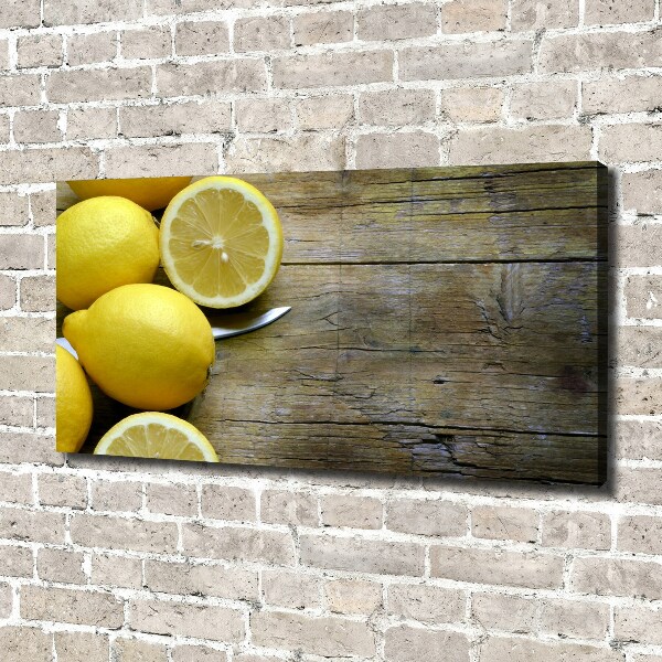 Cuadro canvas con impresión uv duradera horizontal Limones en madera
