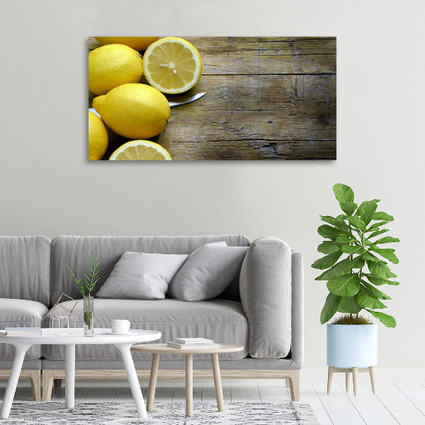 Cuadro canvas con impresión uv duradera horizontal Limones en madera