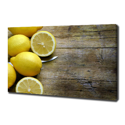Cuadro canvas con impresión uv duradera horizontal Limones en madera