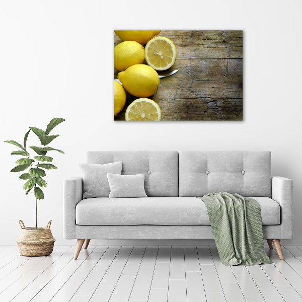 Cuadro canvas con impresión uv duradera horizontal Limones en madera