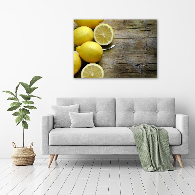 Cuadro canvas con impresión uv duradera horizontal Limones en madera