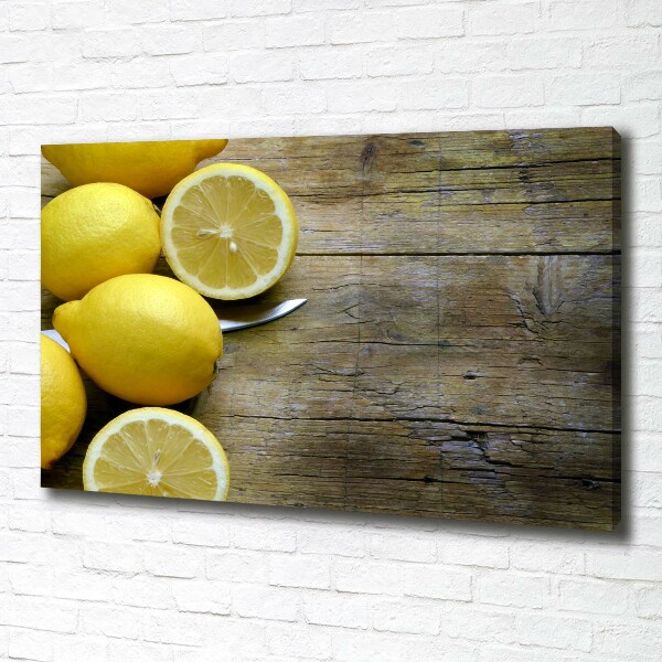 Cuadro canvas con impresión uv duradera horizontal Limones en madera