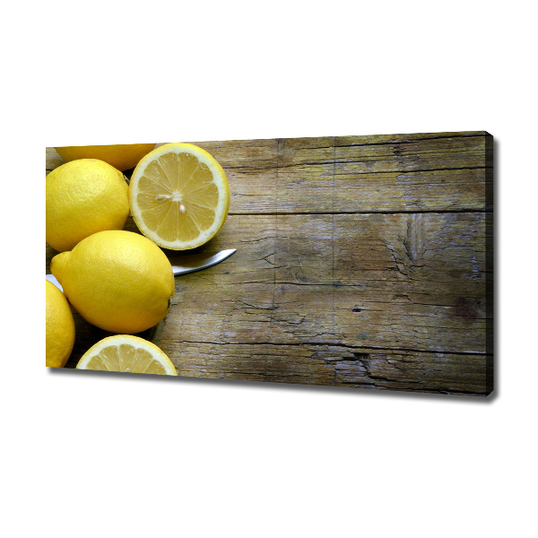 Cuadro canvas con impresión uv duradera horizontal Limones en madera