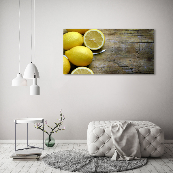 Cuadro canvas con impresión uv duradera horizontal Limones en madera