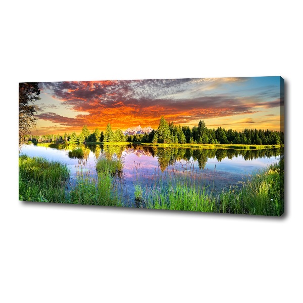 Cuadro canvas moderno de gran formato horizontal Río en el bosque