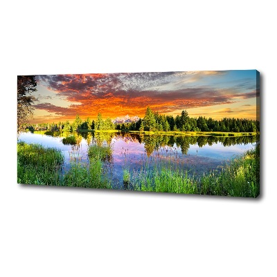 Cuadro canvas moderno de gran formato horizontal Río en el bosque