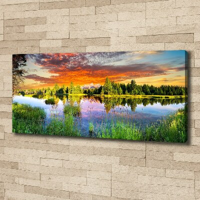 Cuadro canvas moderno de gran formato horizontal Río en el bosque
