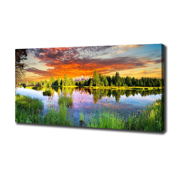 Cuadro canvas moderno de gran formato horizontal Río en el bosque