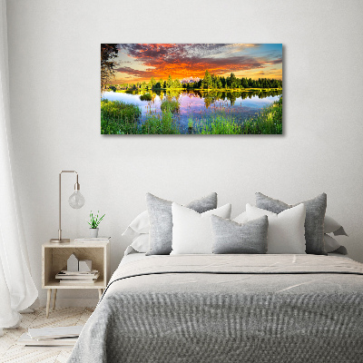 Cuadro canvas moderno de gran formato horizontal Río en el bosque