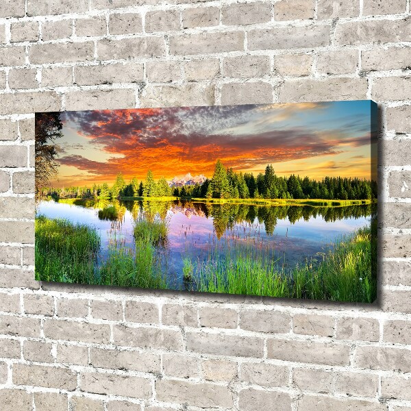 Cuadro canvas moderno de gran formato horizontal Río en el bosque