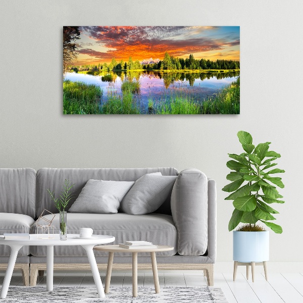 Cuadro canvas moderno de gran formato horizontal Río en el bosque
