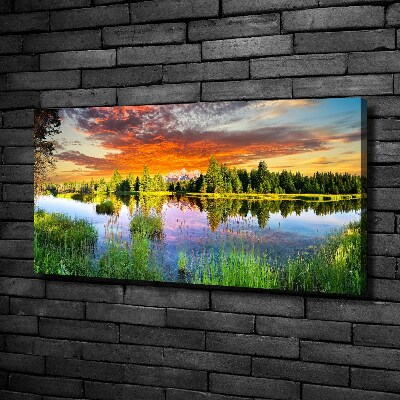 Cuadro canvas moderno de gran formato horizontal Río en el bosque