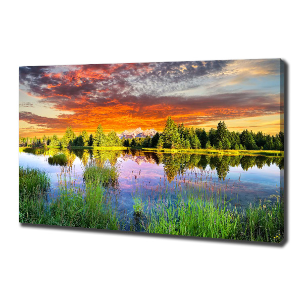 Cuadro canvas moderno de gran formato horizontal Río en el bosque