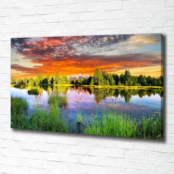 Cuadro canvas moderno de gran formato horizontal Río en el bosque